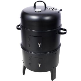 Charcoal Smoker Grill Wood Smoker Grills Outdoor Cooking 16 Inch Vertical Smoker Portable BBQ Grill for Camping, Black