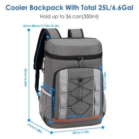 Cooler Backpack 36 Can Leakproof Insulated Cooler Backpack With 25L-6.6Gal For Picnic Camping Beach Hiking Fishing Travel (Option: Gray)