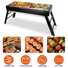 Foldable Charcoal BBQ Grill Stainless Steel Grill Net Easy Setup Portable Tabletop Barbecue Grill For Camping Picnic Outdoor Party (Option: AS PIC)
