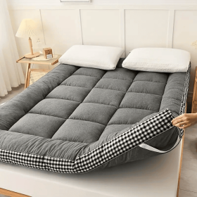 Mattress with checkered three-dimensional edges, 4 colors, Queen size (Color: gray)