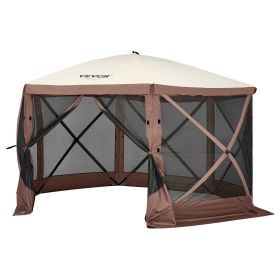 VEVOR Pop Up Gazebo Tent, Pop-Up Screen Tent 6 Sided Canopy Sun Shelter with 6 Removable Privacy Wind Cloths & Mesh Windows (Color: Brown, Item Size: 12.5 x 12.5 ft)